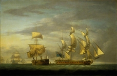 Action between the Amazone and HMS Santa Margarita - cutting the prize adrift, 30 July 1782 by Robert Dodd