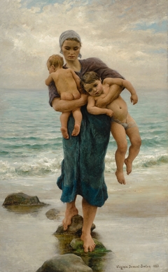 After the bath. Fisherman's wife after bathing her children by Virginie Demont-Breton