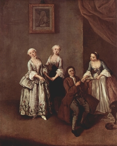 An Interior with Three Women and a Seated Man
