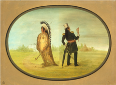 Assinneboine Chief before and after Civilization by George Catlin