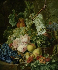 Basket of flowers and fruit