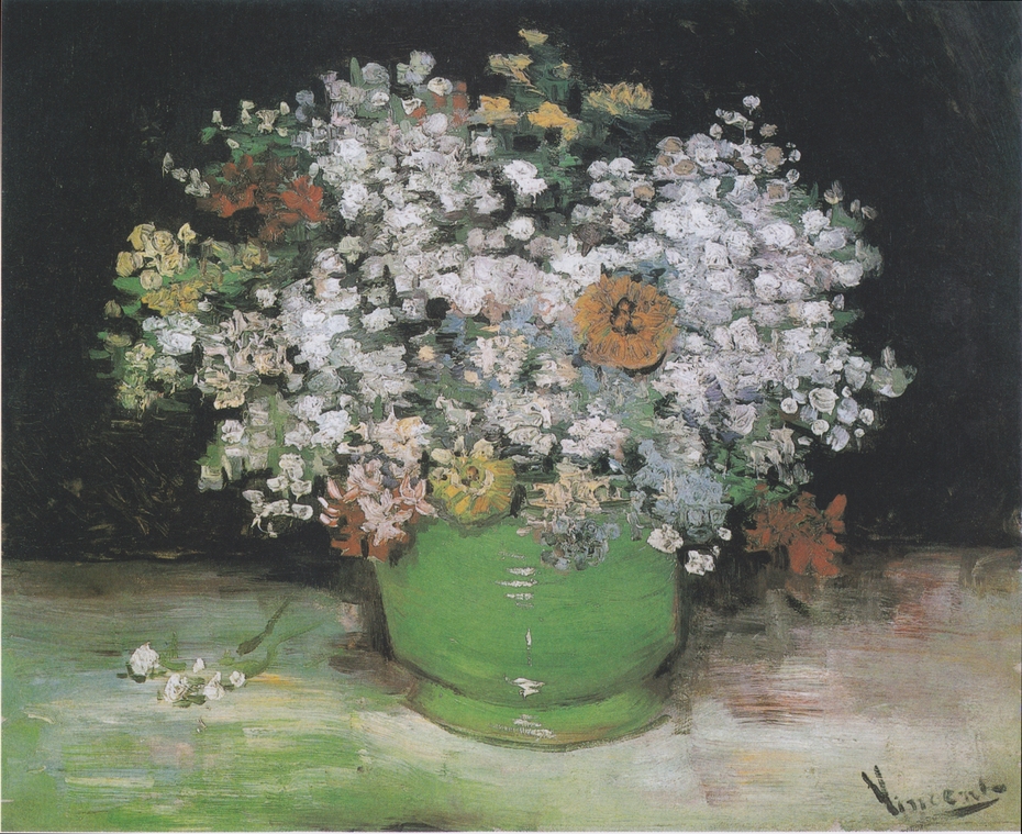 Bowl with Zinnias and Other Flowers