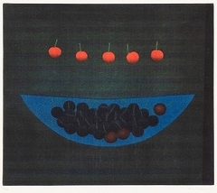 Cherries and blue bowl by Yozo Hamaguchi