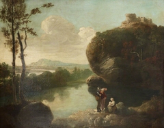 Classical Landscape with Lake, Castle and Figures by after Richard Wilson