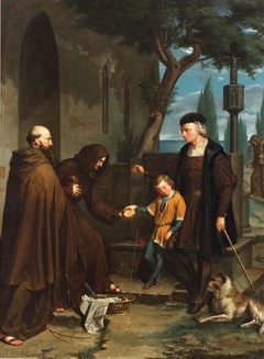 Colón en las puertas del convento de Santa María de la Rábida pidiendo pan y agua para su hijo by Benet Mercadé