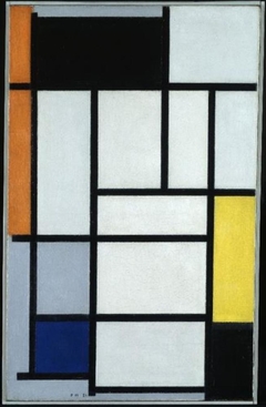 Composition with red, black, yellow, blue and grey