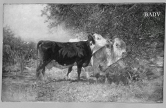 cow and bull by Heinrich von Zügel