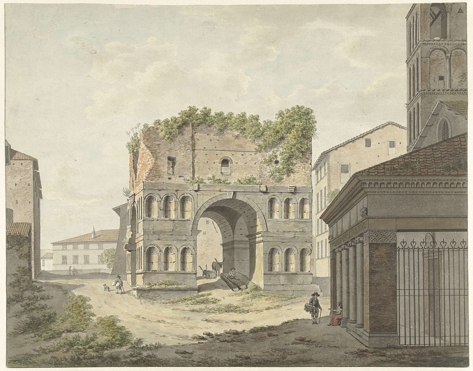 De boog van Janus quadrifons en een deel van de S. Giorgio in Velabro te Rome