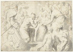 De metgezellen van Odysseus maken de zak open waarin Aeolus de winden besloten had by Theodoor van Thulden