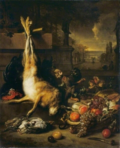 Dead Hare, Fruit and Monkey by Jan Weenix