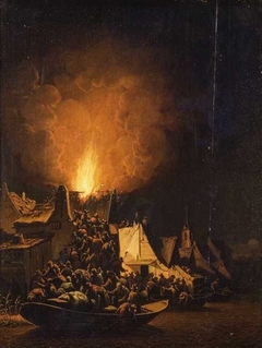 Dorpsbrand bij nacht by Egbert van der Poel