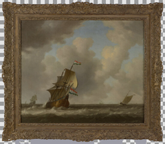 Een fluitschip zeilend op volle zee by Jeronymus van Diest II