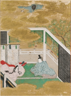 Falling Flowers (Hanachirusato), Illustration to Chapter 11 of the Tale of Genji (Genji monogatari) by Tosa Mitsunobu