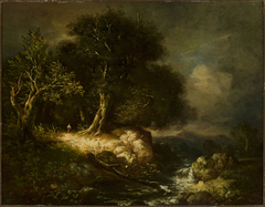 Forest landscape with a road and a river by James Stark