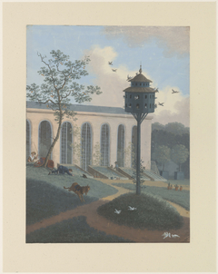 Greenhouses and dovecote at C. E. flower shop at H. van Eden by Henriëtte Ronner-Knip