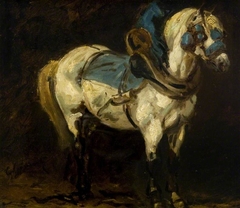 Grey Charger Harnessed with Blue Trappings by Théodore Géricault