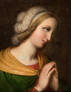 Head and shoulders portrait of a praying woman. Copy of a painting by Perugino