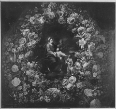 Heilige Familie mit Johannesknaben im Blumenkranz by Anton Domenico Gabbiani