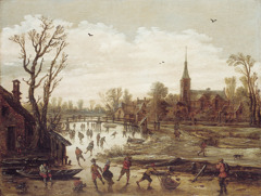 Iceskating near a village by Jan van Goyen