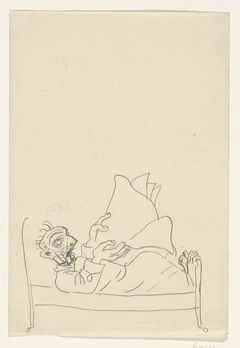 Karikatuur van Leo Gestel op zijn ziekbed by Leo Gestel