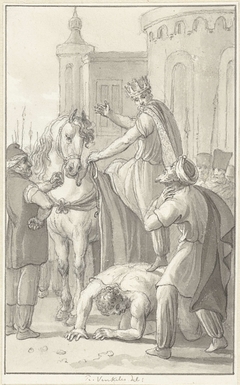 Keizer Valerianus in krijgsgevangenschap bij de Perzische koning Sapor by Reinier Vinkeles