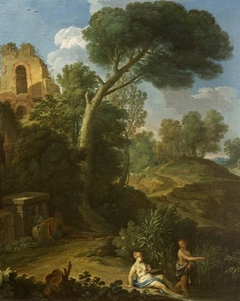 Landscape with a Ruin and two Figures on a Road by Andrea Locatelli