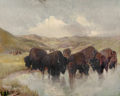 Landscape with Bison Herd by Julius Rorphuro