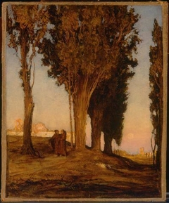 Landscape with Cypress Trees and Two Monks in the Garden of San Miniato al Monte, Florence, Italy