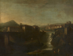 Landscape with Town and Waterfall by Anonymous