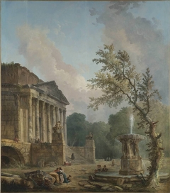 Landschaft mit römischer Tempelruine by Hubert Robert