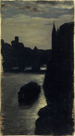 Les bords de la Seine, près du palais de justice, effet de nuit by Charles-Émile Cuisin