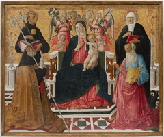 Madonna and Child with Saints Nicholas of Tolentino, Monica, Augustine, and John the Evangelist by Girolamo di Benvenuto