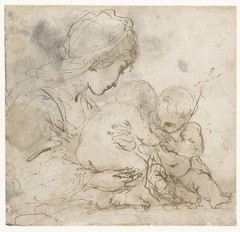 Maria met kind en Johannes de Doper by Guercino