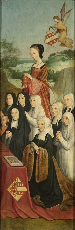Memorial Panel with Nine Female Portraits, probably Kathrijn Willemdsdr van der Graft and Family, with Saint Mary Magdalene and the Van Soutelande Family and Van der Graft-Van Soutelande Crests, inner right wing of an altarpiece
