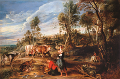 Milkmaids with cattle in a landscape, 'The Farm at Laken'