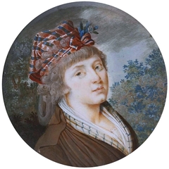 Miniature of a woman in a stylized krakuska hat. by Anonymous