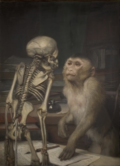 Monkey before skeletton by Gabriel von Max
