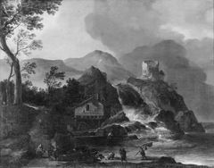 Mountain Landscape with a Watermill and Castle Ruins by Willem van Bemmel