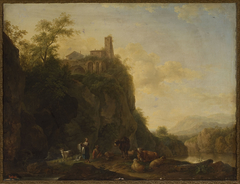 Mountain landscape with cattle by Joseph Roos