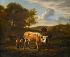 Mountainous landscape with cattle by Adriaen van de Velde