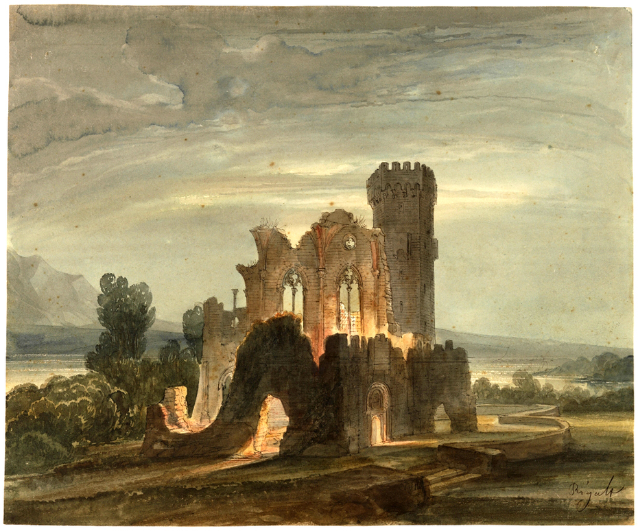 Night Landscape with Monastery in Ruins