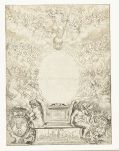 Ontwerp voor titelblad met Christus omringd door figuren by Pieter de Jode I