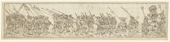 Optocht van musketiers, hellebaardiers en lansdragers, voorafgegaan door een ruiter by Unknown Artist