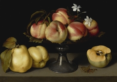 Peaches in a Glass Bowl with Quinces and a Grasshopper