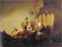 Peasants playing cards in an interior by Adriaen van Ostade