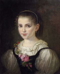 Portrait of a young Girl wearing silk Dress with Rose