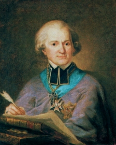 Portrait of Adam Naruszewicz with a book Historya Narodu Polskiego"."