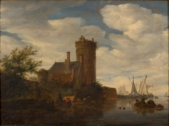 Rivierlandschap met kasteel by Salomon van Ruysdael
