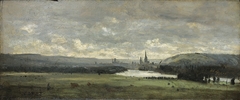 Rouen, a panoramic view with the Seine in the foreground by Jean-Baptiste-Camille Corot