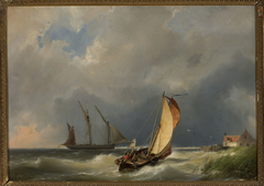 Sail boats on the sea by Johannes Hermanus Barend Koekkoek